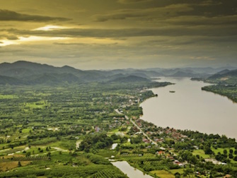 view of Lower Mekong river and surrounding countryside