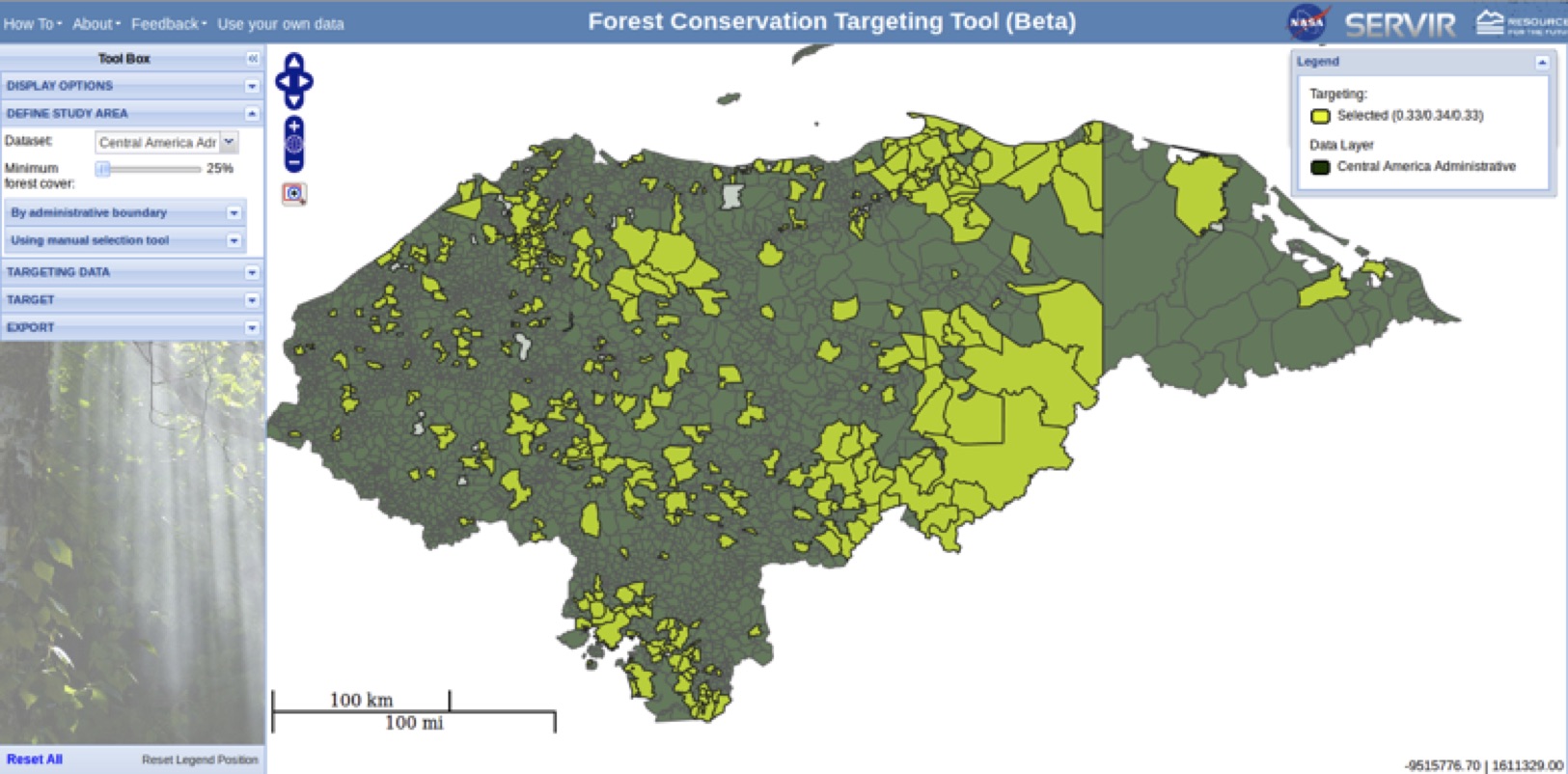 Screenshot from Forest Conservation Targeting Tool