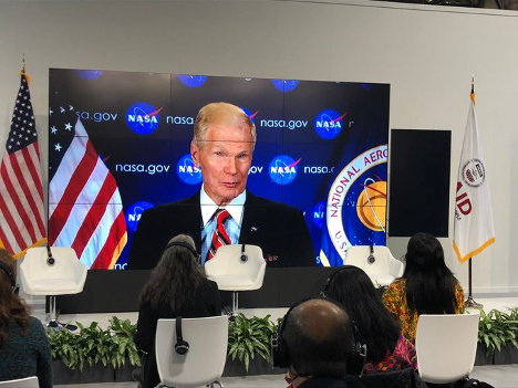 Photo of NASA Administrator Bill Nelson making announcement by video