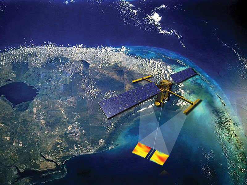 Image credit CNES, artist impression of SWOT satellite over Earth