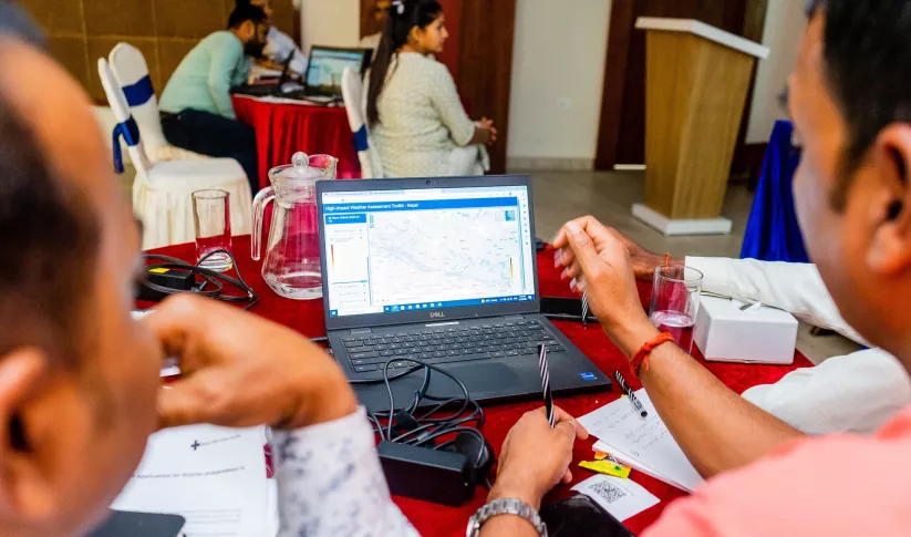 People at a computer during training in Nepalgunj, Nepal. Photo credit: Utsav Maden