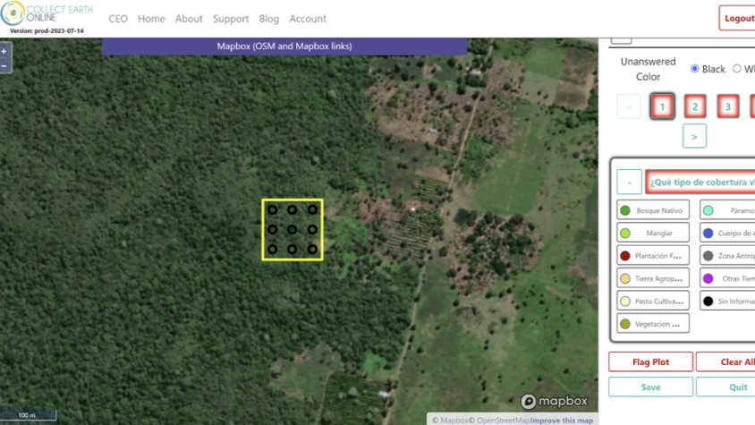 A satellite image from the Collect Earth Online tool